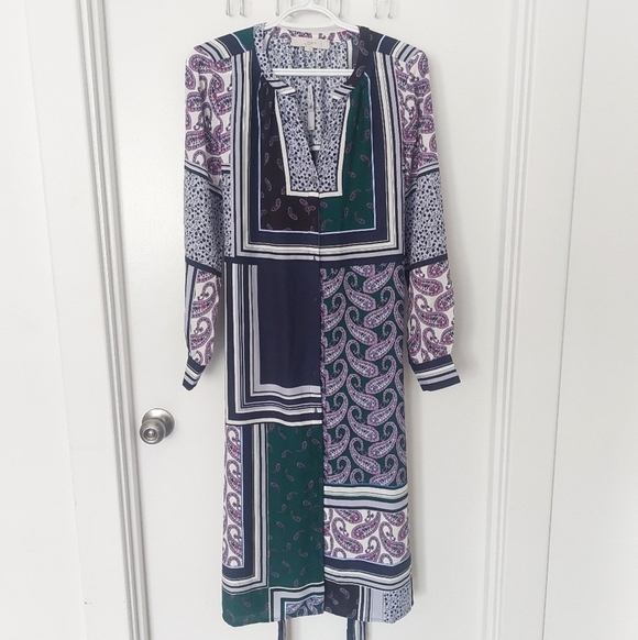 LOFT Dresses & Skirts - LOFT Long Sleeve Patchwork Dress - Purple, Green, Navy
